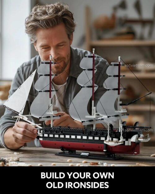 Người đàn ông đang lắp ráp mô hình Tàu Hải Quân Old Ironsides Nifeliz NF10239