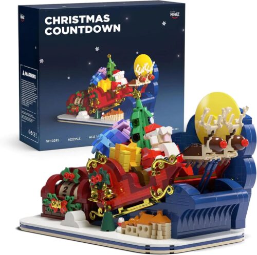 Hộp sản phẩm Nifeliz Giáng Sinh Đếm Ngược NF10295 với mô hình xe trượt tuyết ông già Noel