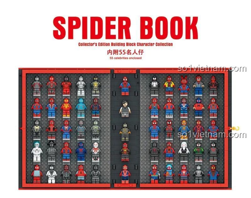 bộ xếp hình Bộ Sưu Tập Minifigure Người Nhện, Trưng Bày 55 Minifigure, Thiết Kế Độc Đáo Dạng Sách, cho học sinh 12 tuổi, giá bình dân