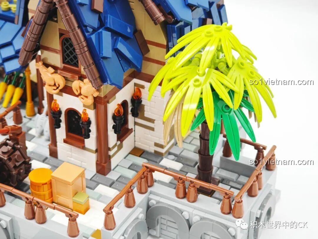 Nội thất phòng làm việc với lò sưởi và bàn của mô hình JIESTAR 89152 Cảng Trung Cổ.