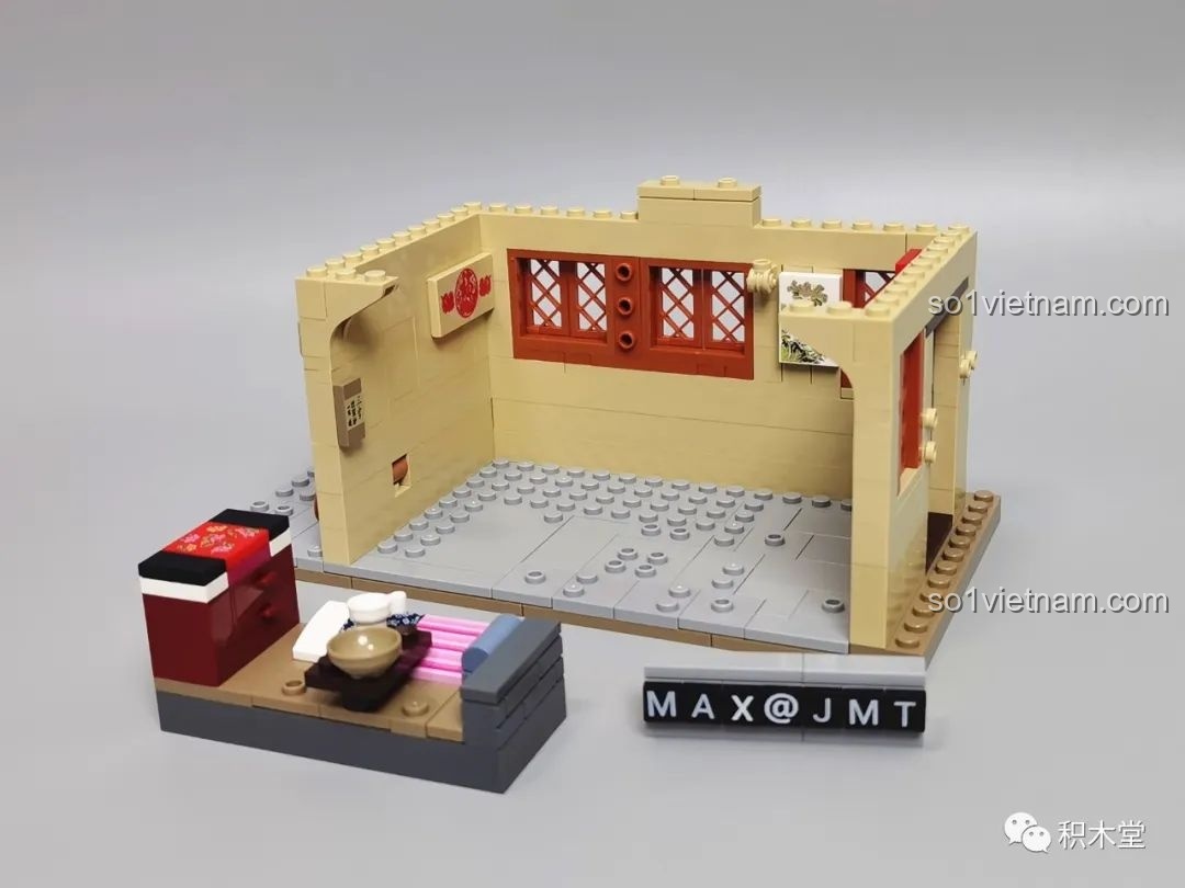 Nội thất bên trong phòng ngủ nữ với giường và bàn trang điểm.