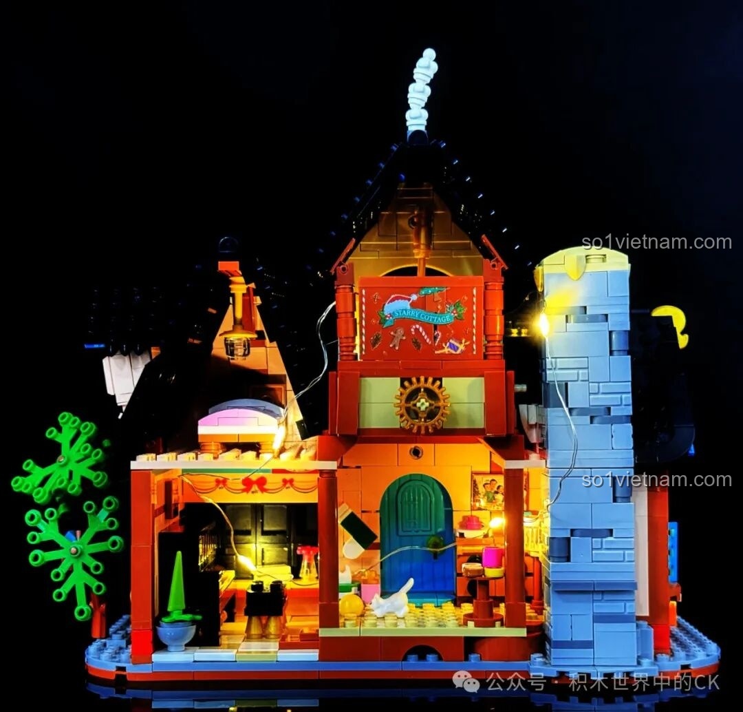 Nội thất của mô hình ZHEGAO 613005 trở nên sống động và ấm cúng hơn dưới ánh đèn LED.