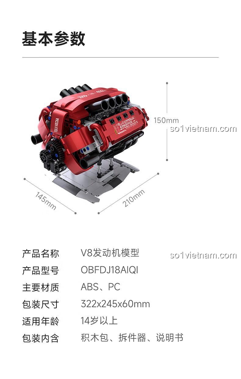 Mô hình động cơ V8 ONEBOT OBFDJ18AIQI - Đồ chơi giáo dục