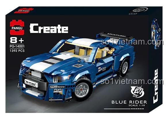 bộ lắp ghép Xe Mustang Shelby GT500 PANGU PG-14001 chi tiết các tính năng nắp capo mở, cánh gió nâng hạ, hệ thống lái xoay liên kết, lốp xe mô phỏng chân thực cho con trai 16 tuổi, giá tốt