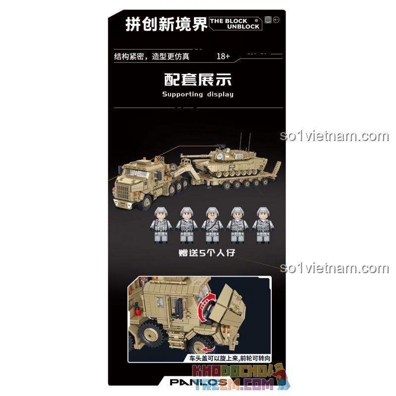 Trưng bày xe tải chở xe tăng M1070 Panlos 628015 cùng minifigures