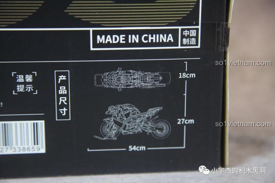 Kích thước thành phẩm của Panlos 672106 Mô tô Tốc Độ Rapid: dài 54cm, rộng 18cm, cao 27cm.