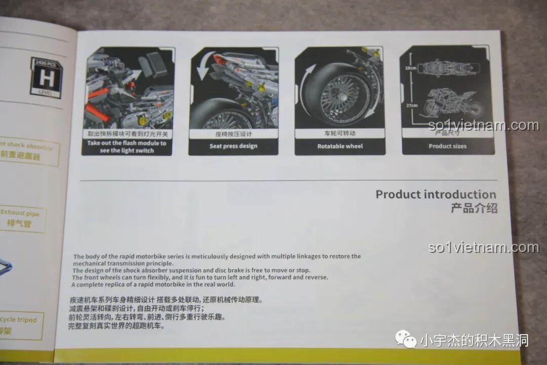 Thông tin giới thiệu sản phẩm Panlos 672106 Mô tô Tốc Độ Rapid trong sách hướng dẫn.