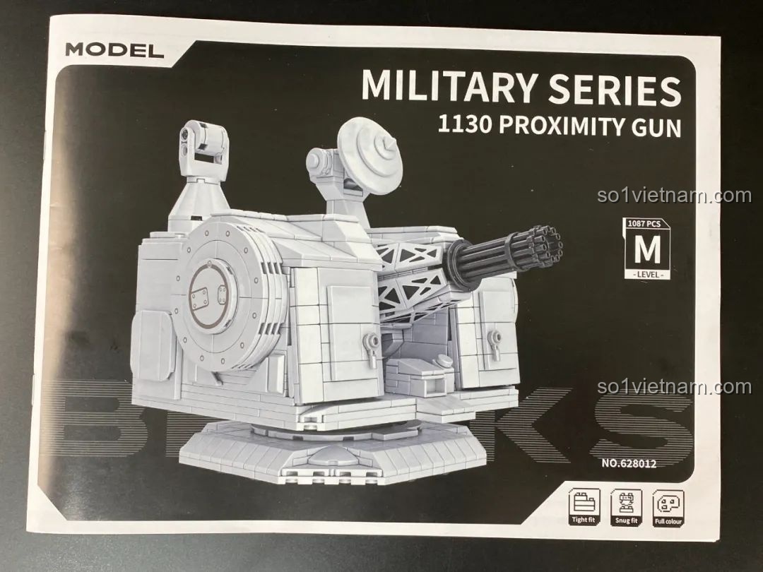 Bìa sách hướng dẫn lắp ráp của bộ Pháo Phòng Không Tầm Gần 1130 PanlosBrick 628012, với hình ảnh mô hình hoàn chỉnh.