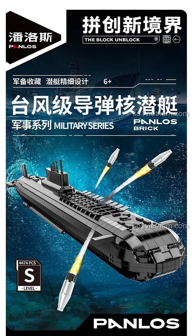 Bộ lắp ghép tàu ngầm hạt nhân Typhoon PanlosBrick 628020, 4474 mảnh ghép, đồ chơi xây dựng quân sự cho bé trai 6 tuổi, giá tốt