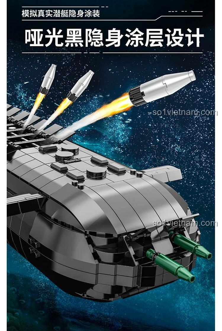Mô hình tàu ngầm hạt nhân Typhoon PanlosBrick 628020 với thiết kế lớp vỏ trong suốt, chi tiết nội thất, đồ chơi lắp ghép quân sự