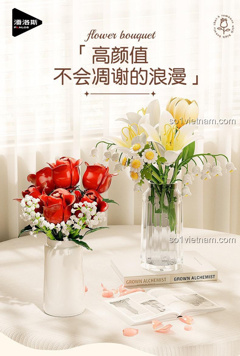 bộ xếp hình 655066 Hoa Hồng Xếp Hình Inbrixx trang trí nhà cửa cho bé gái 6 tuổi