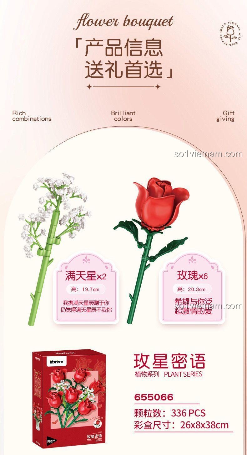 Hoa Hồng Xếp Hình Inbrixx 655066 thông tin sản phẩm kích thước chi tiết cho mẹ có con gái 6 tuổi