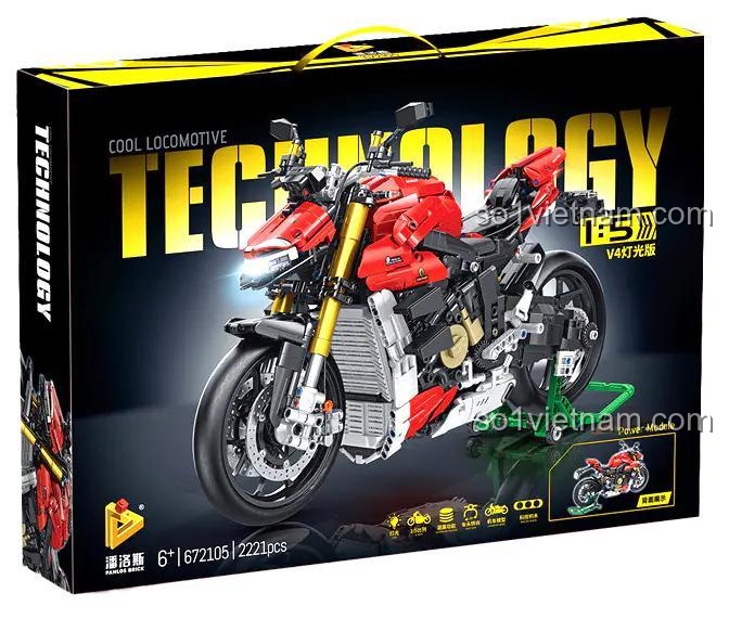 Hộp bộ khối lắp ghép 672105 PanlosBrick mô hình xe mô tô Ducati Superleggera V4, 2221 chi tiết, tỉ lệ 1:5, có đèn LED, chất lượng cao
