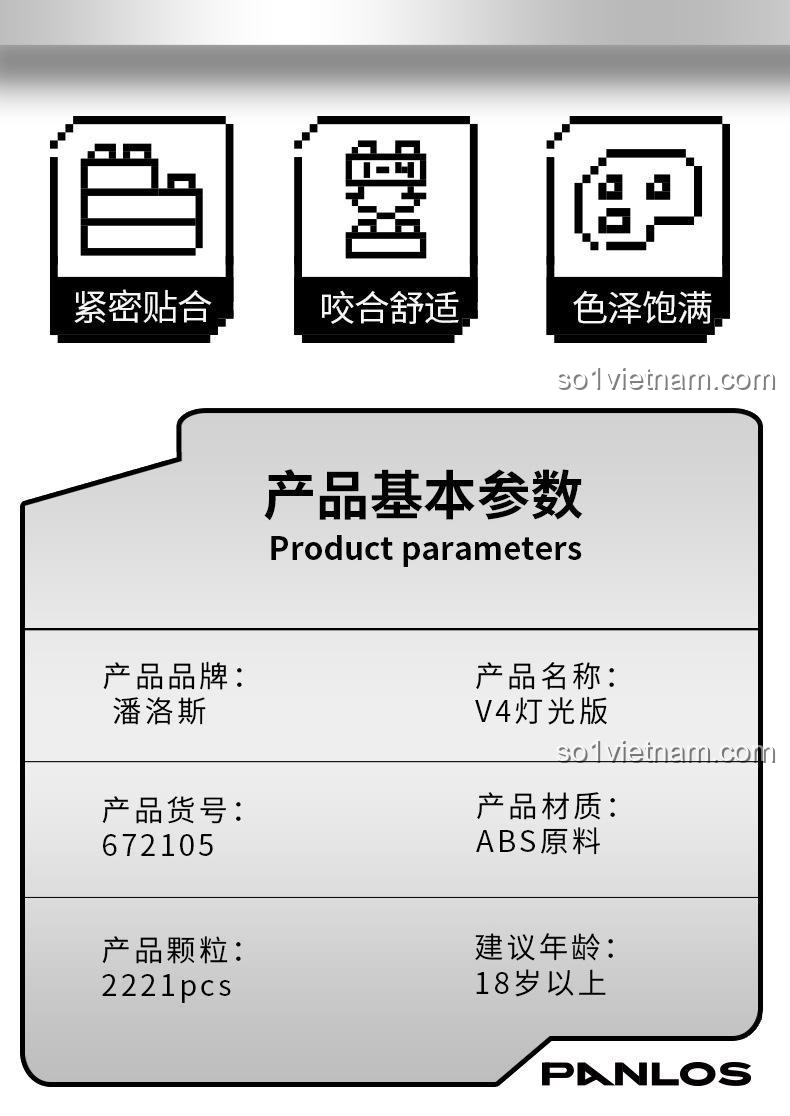 Thông số cơ bản bộ lắp ráp PanlosBrick 672105 mô hình Ducati V4, 2221 chi tiết, chất liệu ABS, độ tuổi 18+