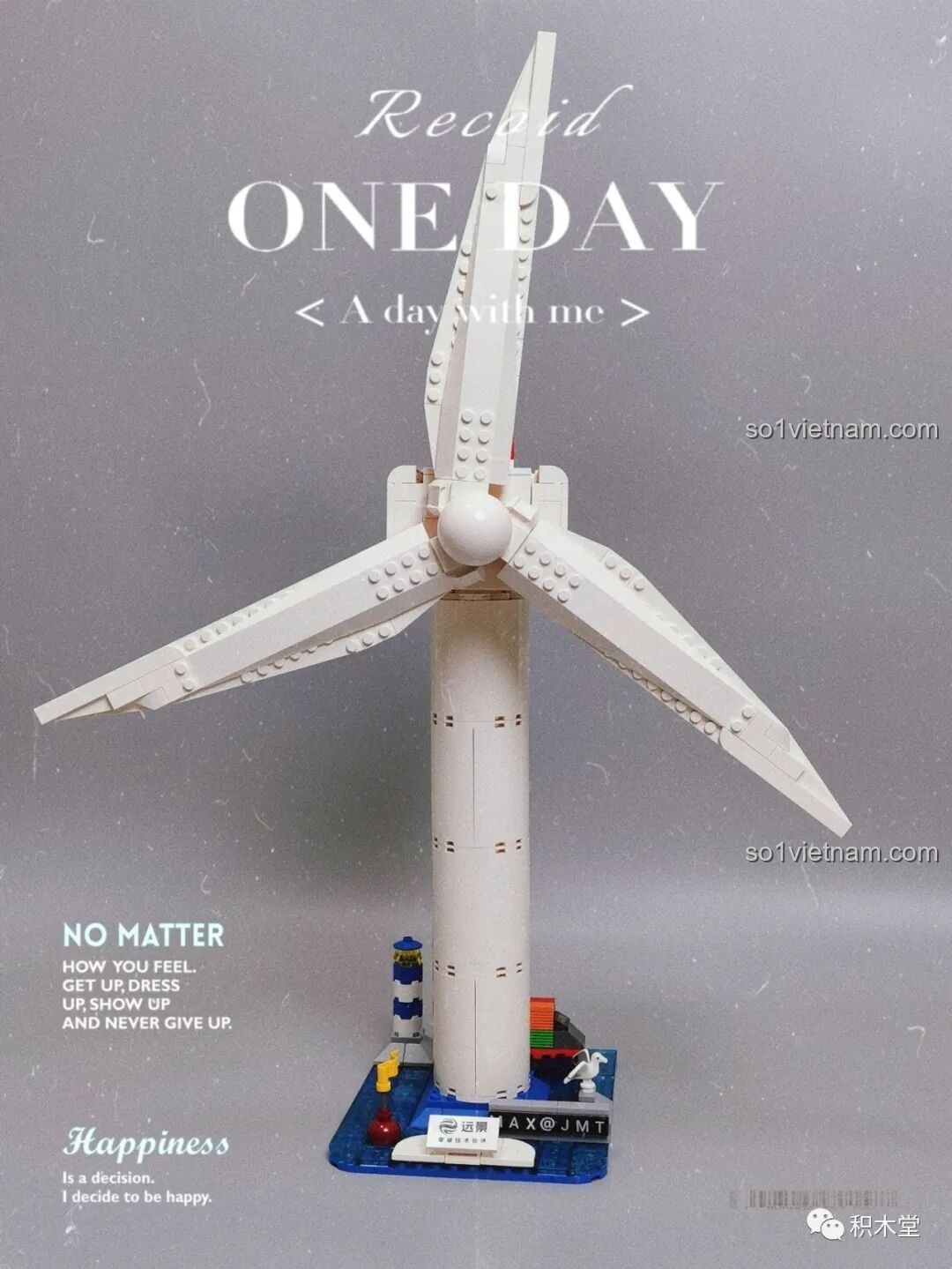 Một góc nhìn khác của mô hình Tuabin Gió Envision Pantasy 11014, với phần đế mô phỏng biển cả sinh động.