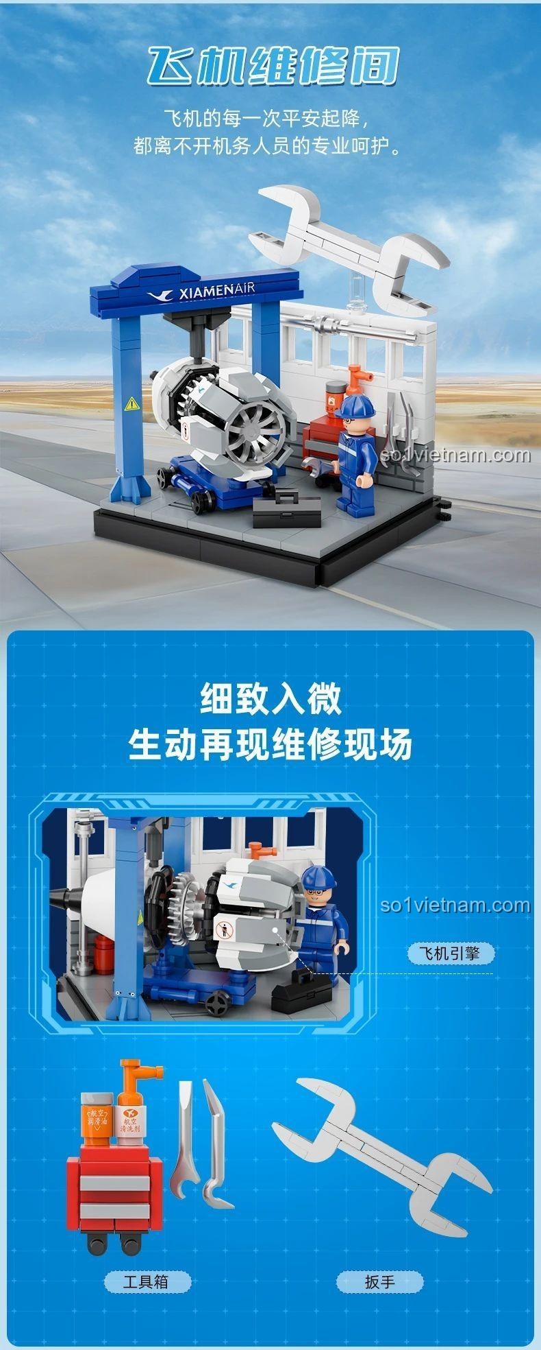 Poster quảng cáo bộ xếp hình Pantasy 11025 Xưởng bảo dưỡng máy bay và bộ buồng lái 11026.