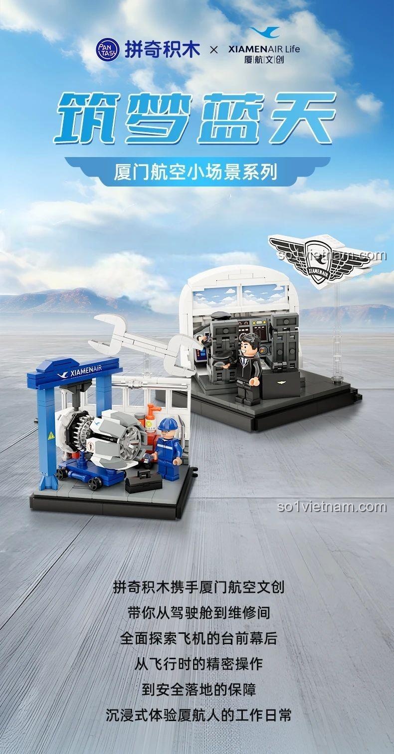 Cận cảnh minifigure kỹ thuật viên hàng không trong đồ chơi mô hình Phòng kỹ thuật sửa chữa động cơ máy bay 11025.