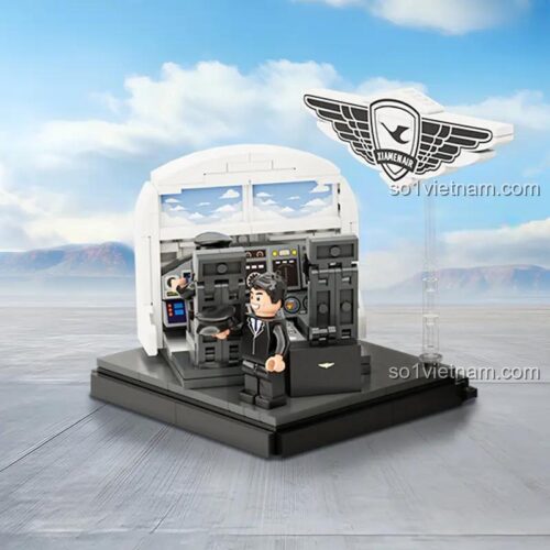 Mô hình hoàn thiện của đồ chơi mô hình Cockpit máy bay Pantasy 11026, với minifigure phi công và logo Xiamen Airlines.