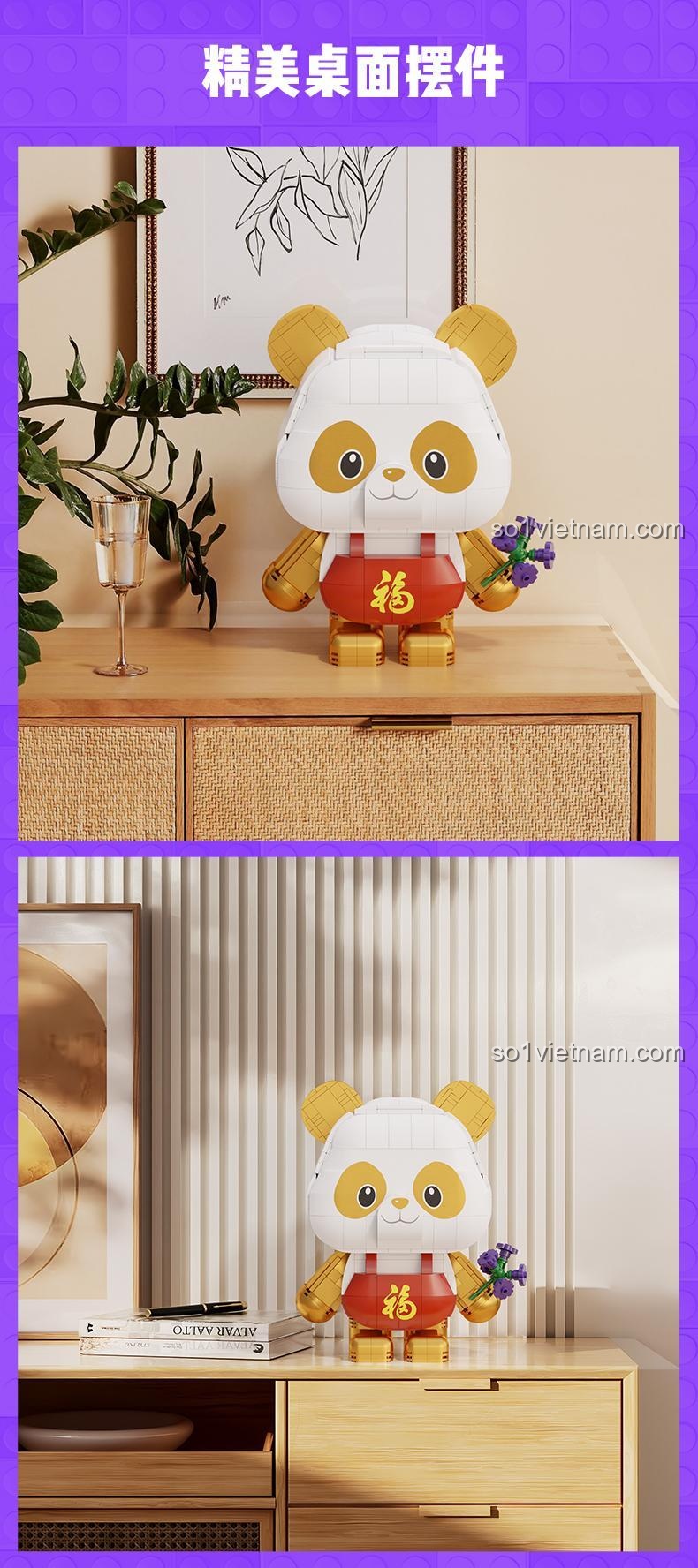 Đồ chơi mô hình Panda Phúc Bảo Pantasy 11029, GIF thể hiện tay cầm bó hoa lanh di chuyển, lãng mạn, đồ chơi sáng tạo cho bé 8 tuổi