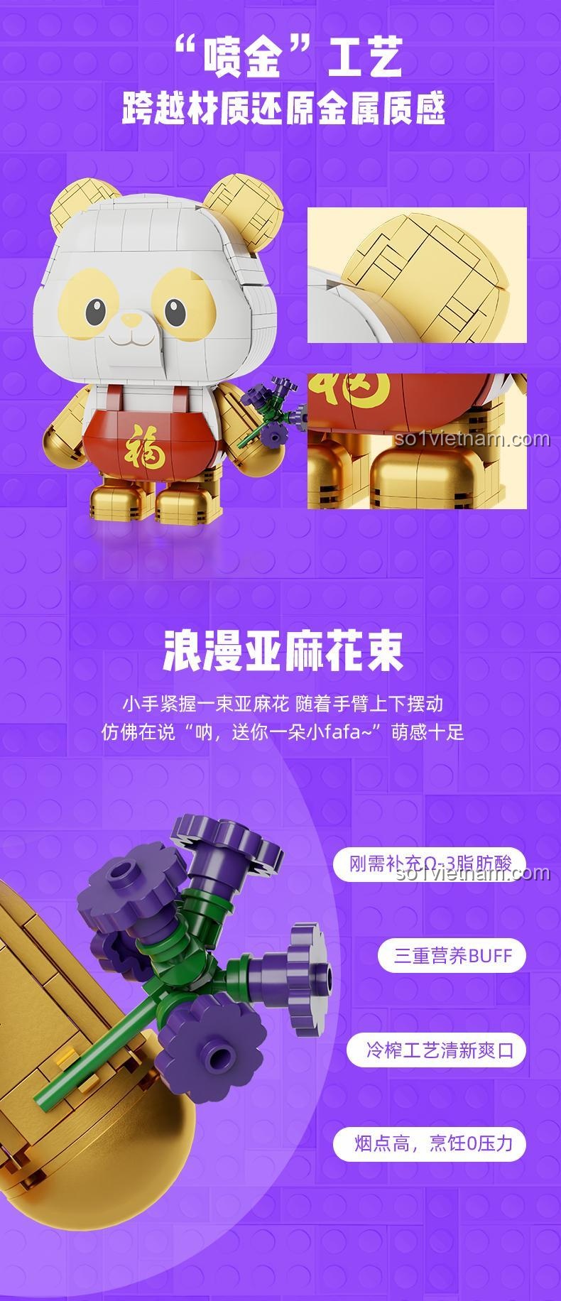 Bộ lắp ghép Gấu Trúc Phúc Bảo Pantasy 11029, chi tiết mạ vàng cao cấp, chất lượng tốt, đồ chơi bền đẹp cho bé 8 tuổi