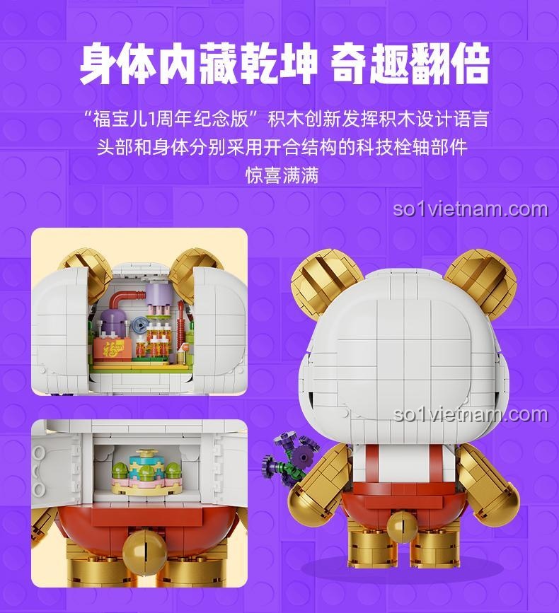 Đồ chơi lắp ráp Gấu trúc may mắn Phúc Bảo Pantasy 11029, thiết kế đầu và thân mở ra, khám phá bất ngờ bên trong, phát triển tư duy cho bé 8 tuổi