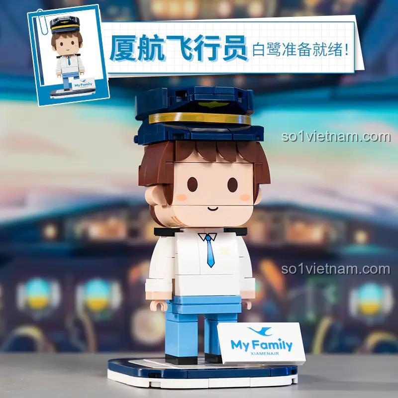 Bộ lắp ráp Pantasy 11035 Phi công XiamenAir, mô hình BrickHeadz, 300 chi tiết, quà tặng cho bé trai