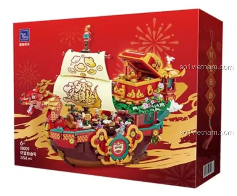 Hộp bộ xếp hình Pantasy 18009 Tàu Tài Lộc Tự Do, phiên bản Tết Nguyên Đán, đồ chơi lắp ghép giá rẻ cho bé 6 tuổi.