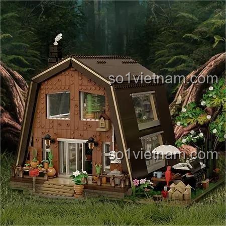 Mô hình nhà gỗ Pantasy 85003 trong khung cảnh rừng xanh, kiến trúc tinh xảo, phù hợp cả con trai và con gái 14 tuổi