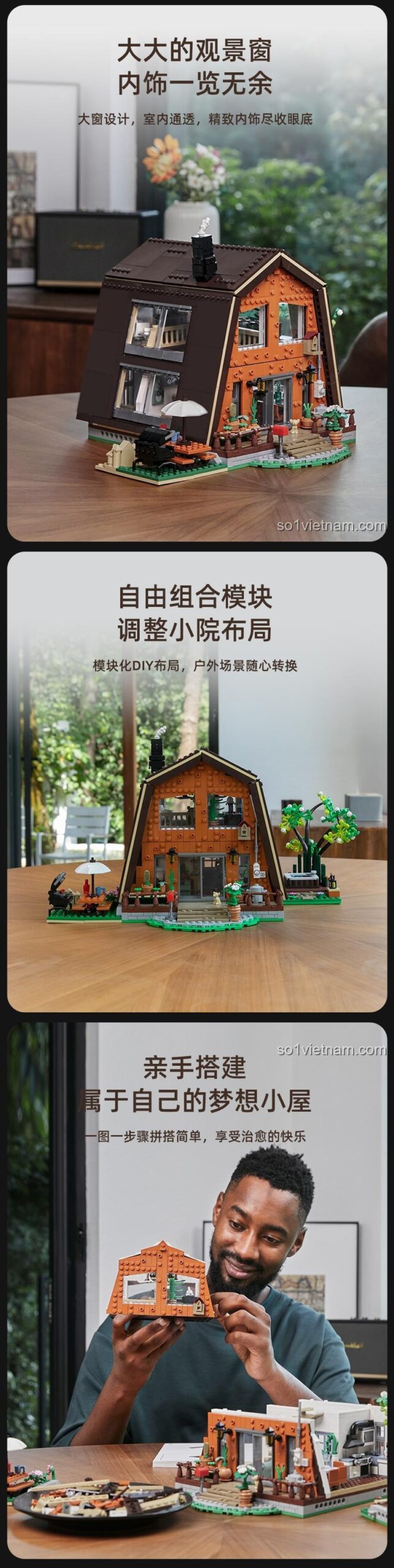 Cửa sổ lớn và khả năng tùy chỉnh bố cục của mô hình nhà gỗ Pantasy 85003, kiến trúc tinh xảo