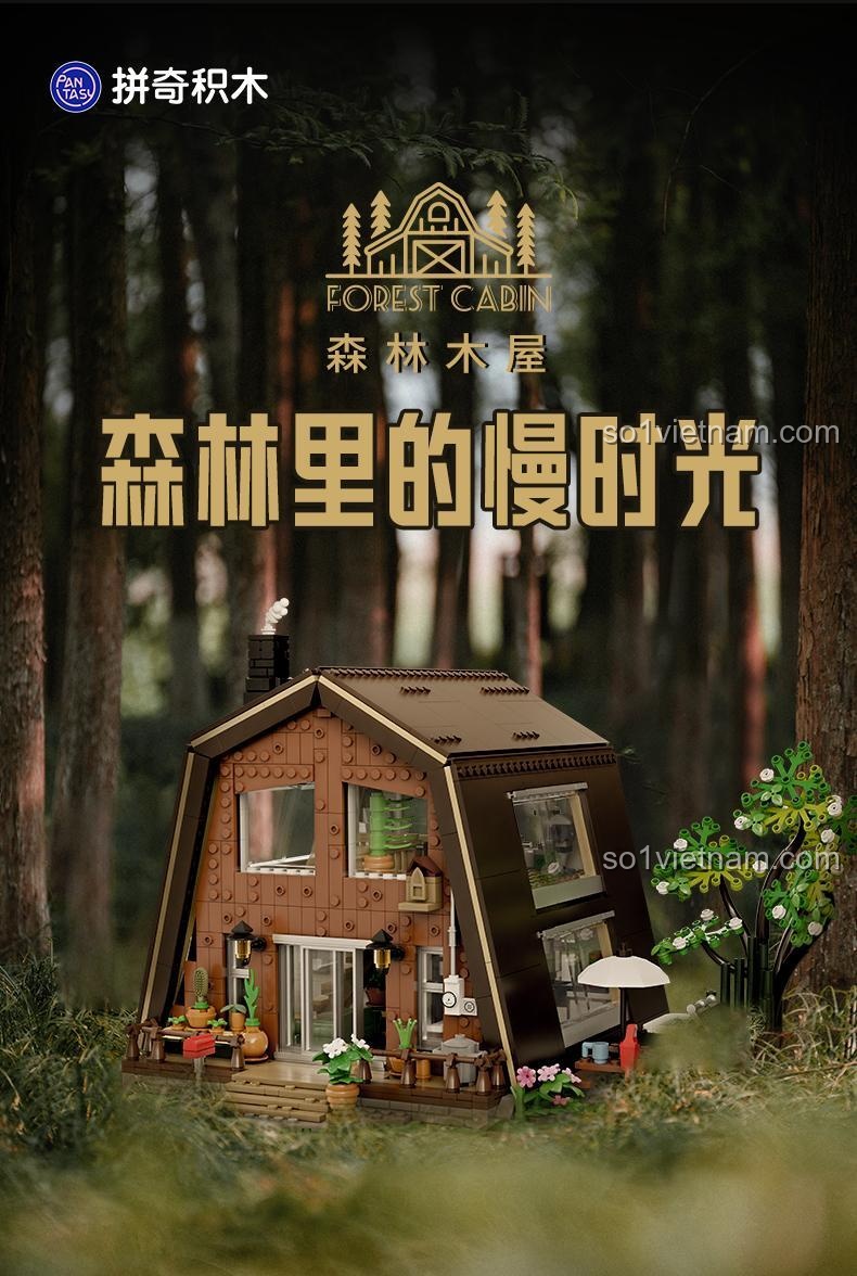 Hình ảnh quảng cáo bộ lắp ghép Pantasy 85003 Ngôi nhà gỗ trong rừng, 2000 chi tiết, kiến trúc tinh xảo