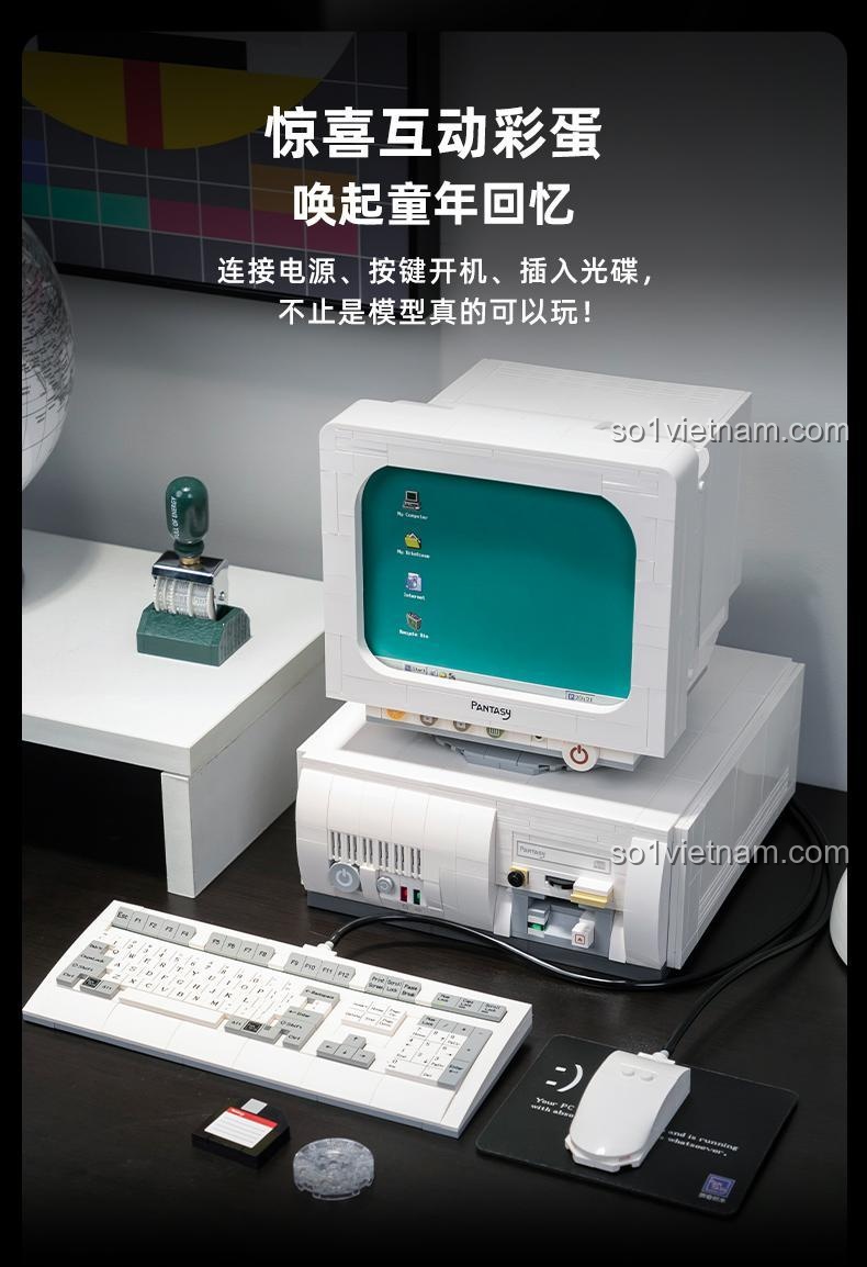Chuột và tấm lót chuột của bộ đồ chơi Pantasy 85005 Máy tính cổ điển thập niên 90