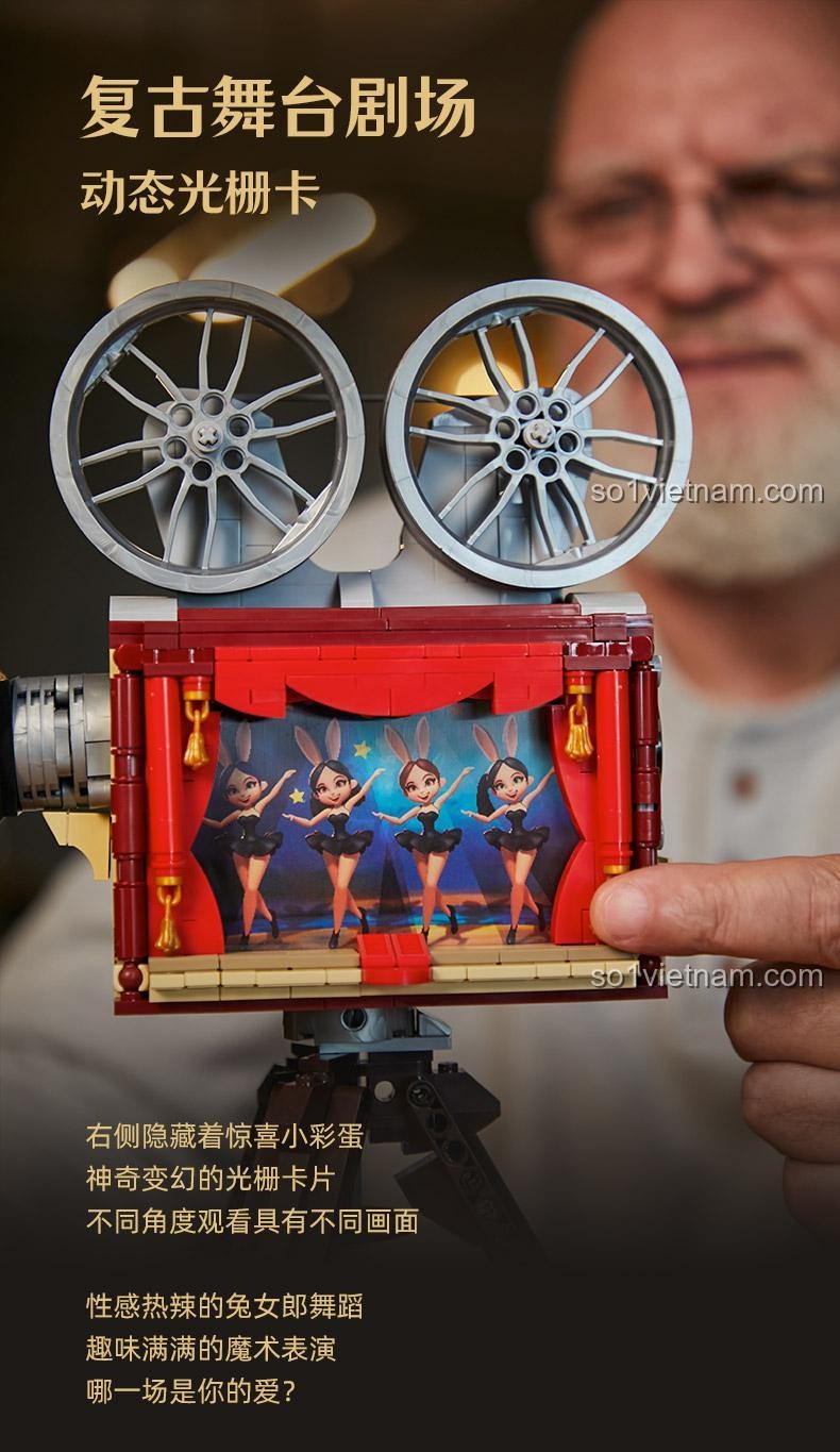 Mô hình Máy Chiếu Phim Retro Pantasy 85010 trên bàn làm việc, đồ chơi mô hình trang trí, quà tặng cho người lớn