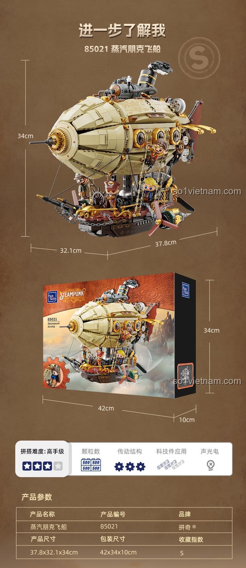 Bộ lắp ghép Pantasy 85021 kết hợp với các mô hình khác trong thành phố Steampunk.