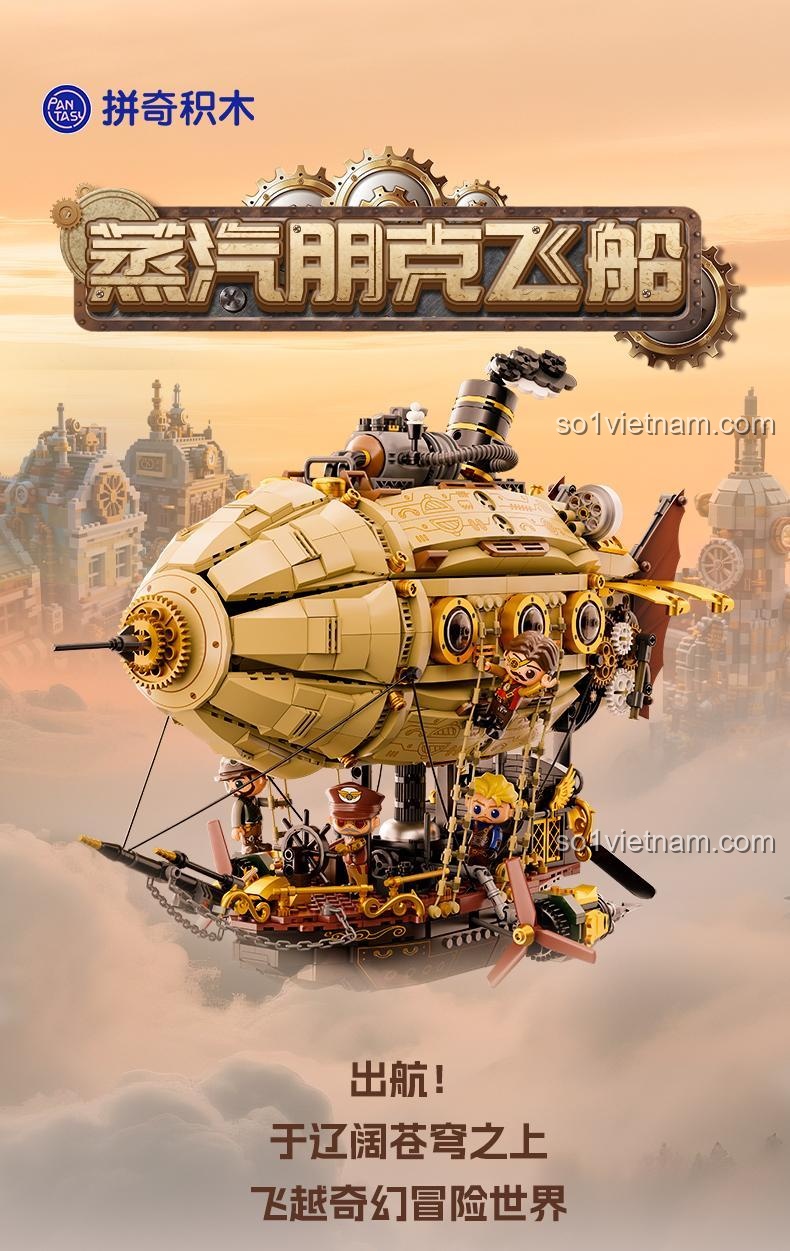 Poster quảng cáo cho bộ lắp ghép Pantasy 85021 Phi thuyền Steampunk, món quà sáng tạo cho con trai.