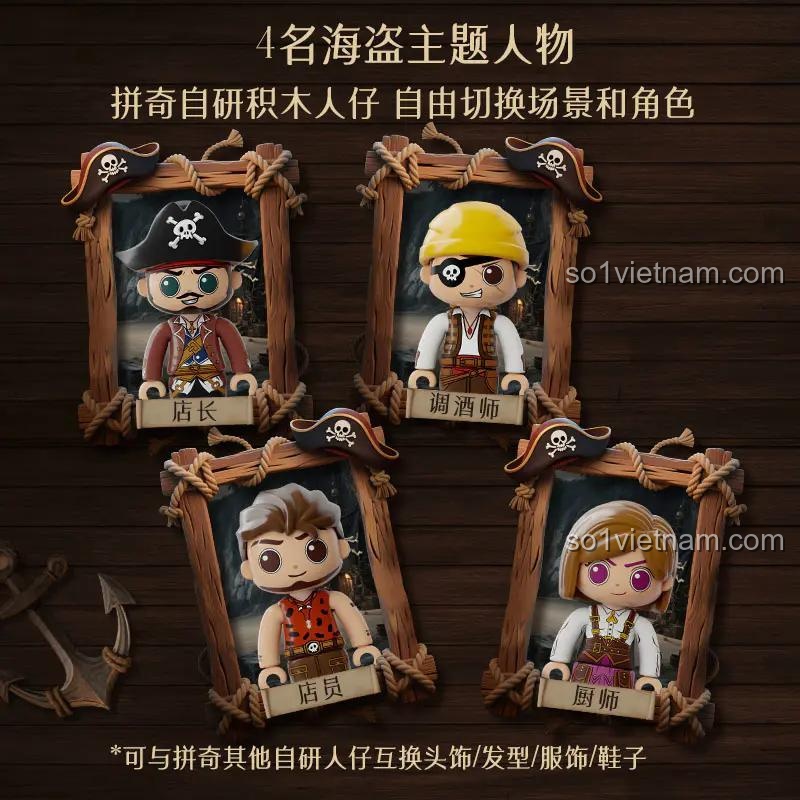 4 minifigures chủ đề hải tặc của bộ xếp hình Quán Rượu Hải Tặc Pantasy 85022, đồ chơi xây dựng Căn cứ Hải Tặc cho bé trai 12 tuổi