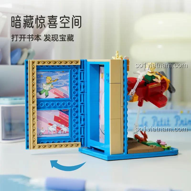 Hộp bí mật bên trong giá đỡ sách máy bay Hoàng tử bé Pantasy 86310, không gian bất ngờ ẩn giấu, khám phá kho báu, đồ chơi mô hình sáng tạo.