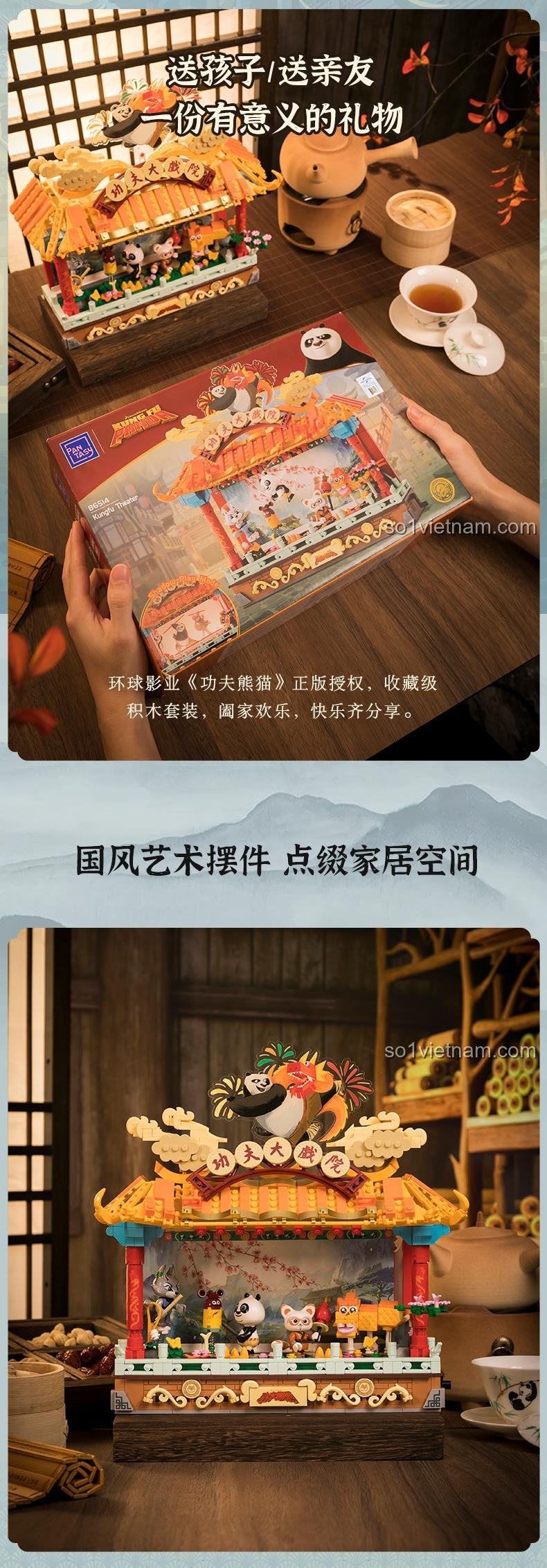 Bộ lắp ghép Pantasy 86514 Hí viện Kungfu Panda, bao gồm các minifigure tùy chỉnh và nhân vật kịch bóng, đồ chơi xếp hình chất lượng cao.