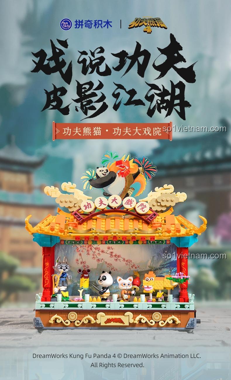 Poster bộ lắp ghép Pantasy 86514 Sân khấu kịch bóng Gấu trúc Kungfu, mô tả nghệ thuật kịch bóng, phát triển tư duy cho bé 8 tuổi.