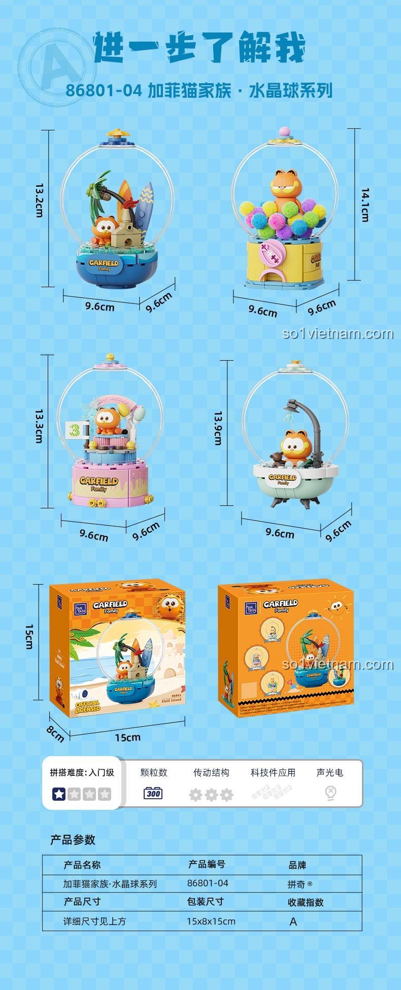 Mặt sau hộp sản phẩm bộ lắp ghép Pantasy 86802 Gia đình Garfield - Quả cầu pha lê
