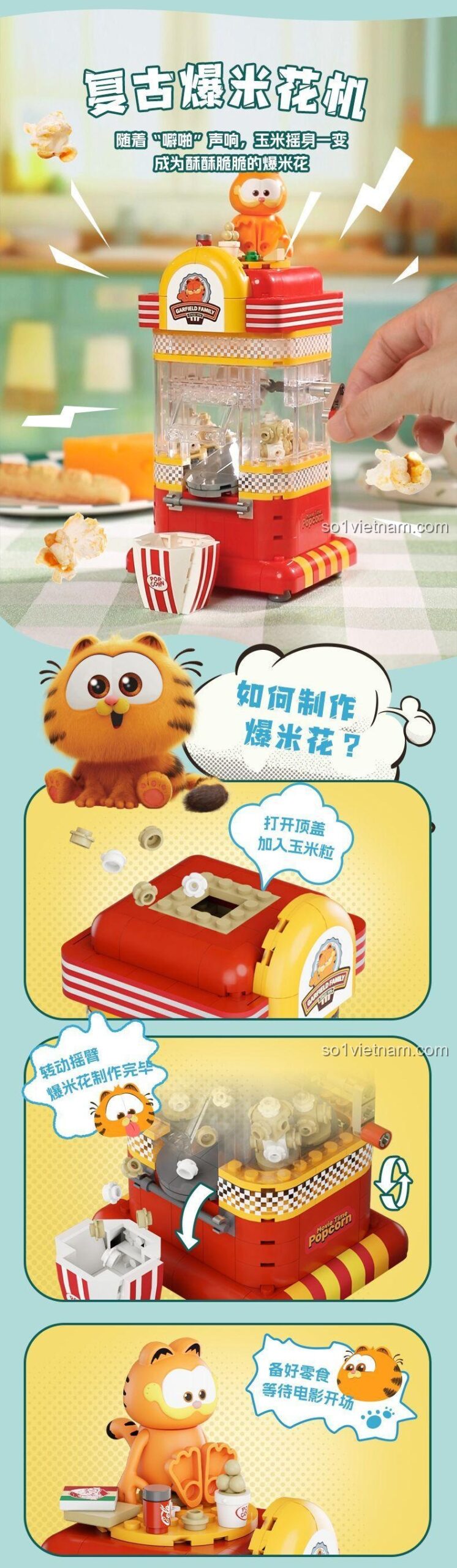Bộ lắp ghép máy nướng bánh mì Garfield Pantasy, đồ chơi mô hình Garfield cho bé 6 tuổi