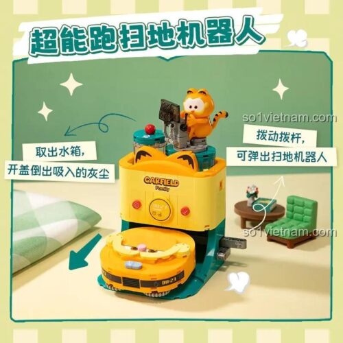 Robot hút bụi Garfield Family Pantasy 86823 với các tính năng tháo rời hộp bụi và tay quay điều khiển