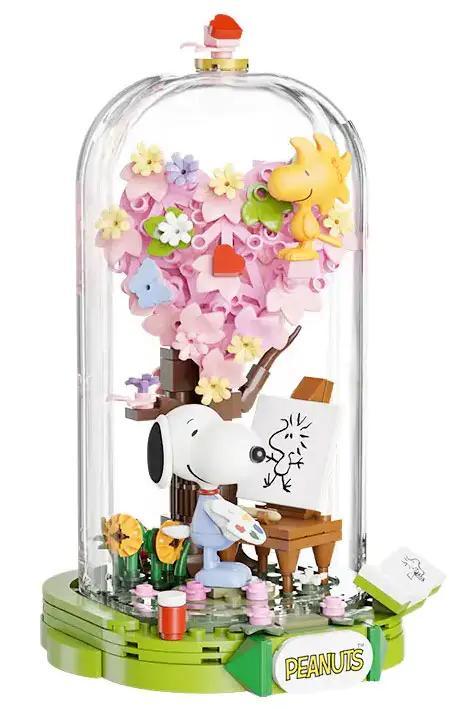 Pantasy 86902 Snoopy Thế Giới Hội Họa mô hình lắp ghép, Snoopy vẽ tranh, trái tim hoa, mái vòm kính, đồ chơi sáng tạo cho bé 6 tuổi