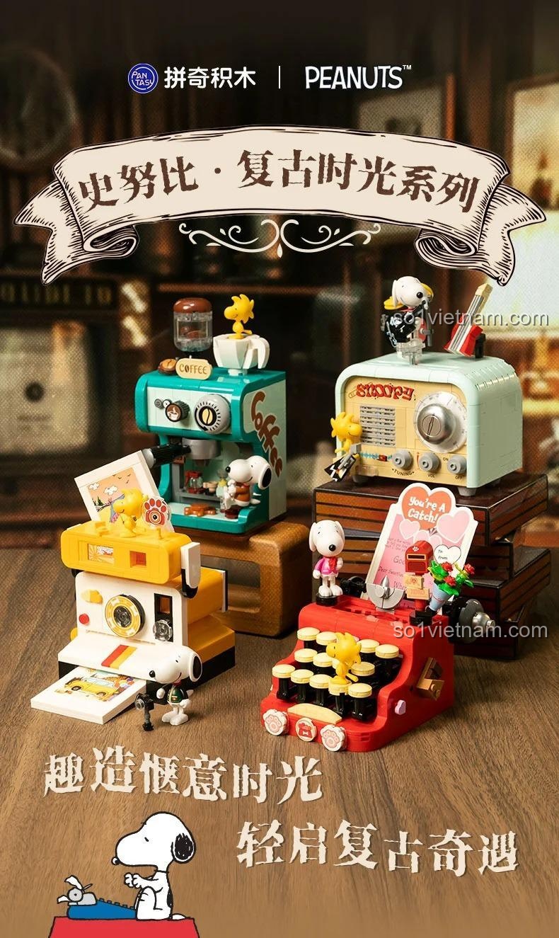 Bộ sưu tập đồ chơi mô hình Pantasy Snoopy Máy Ảnh Cổ Điển và các mẫu retro khác, bộ xếp hình 86915 mang Ký Ức Hoài Cổ.