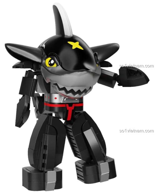 Robot Sharkler Pantasy 87104 lắp ghép, đồ chơi mô hình cá mập cho bé trai 6 tuổi, chi tiết cao, màu đen đỏ vàng