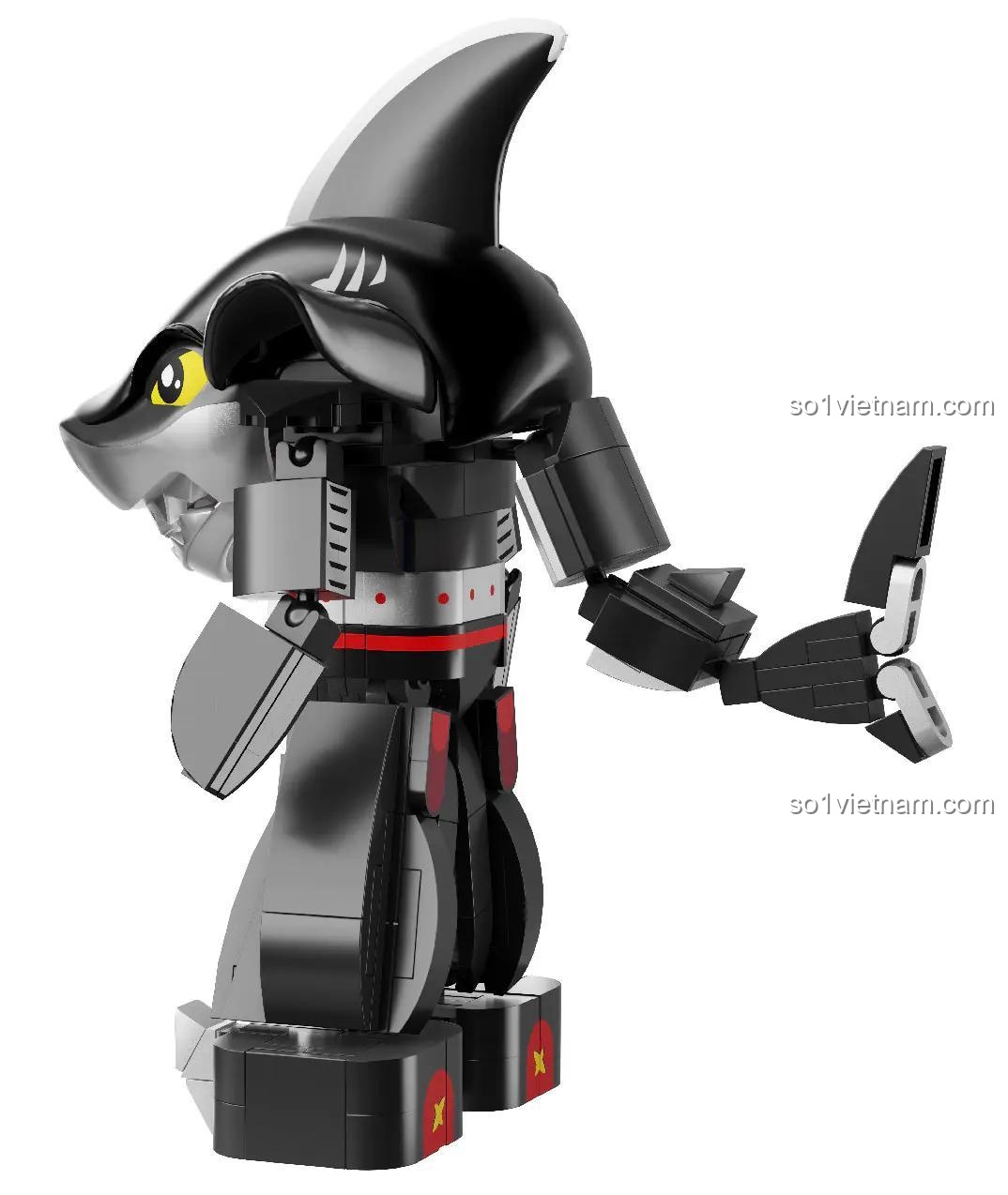 Robot Sharkler Pantasy 87104 lắp ghép, đồ chơi mô hình cá mập cho bé trai 6 tuổi, chi tiết cao, màu đen đỏ vàng