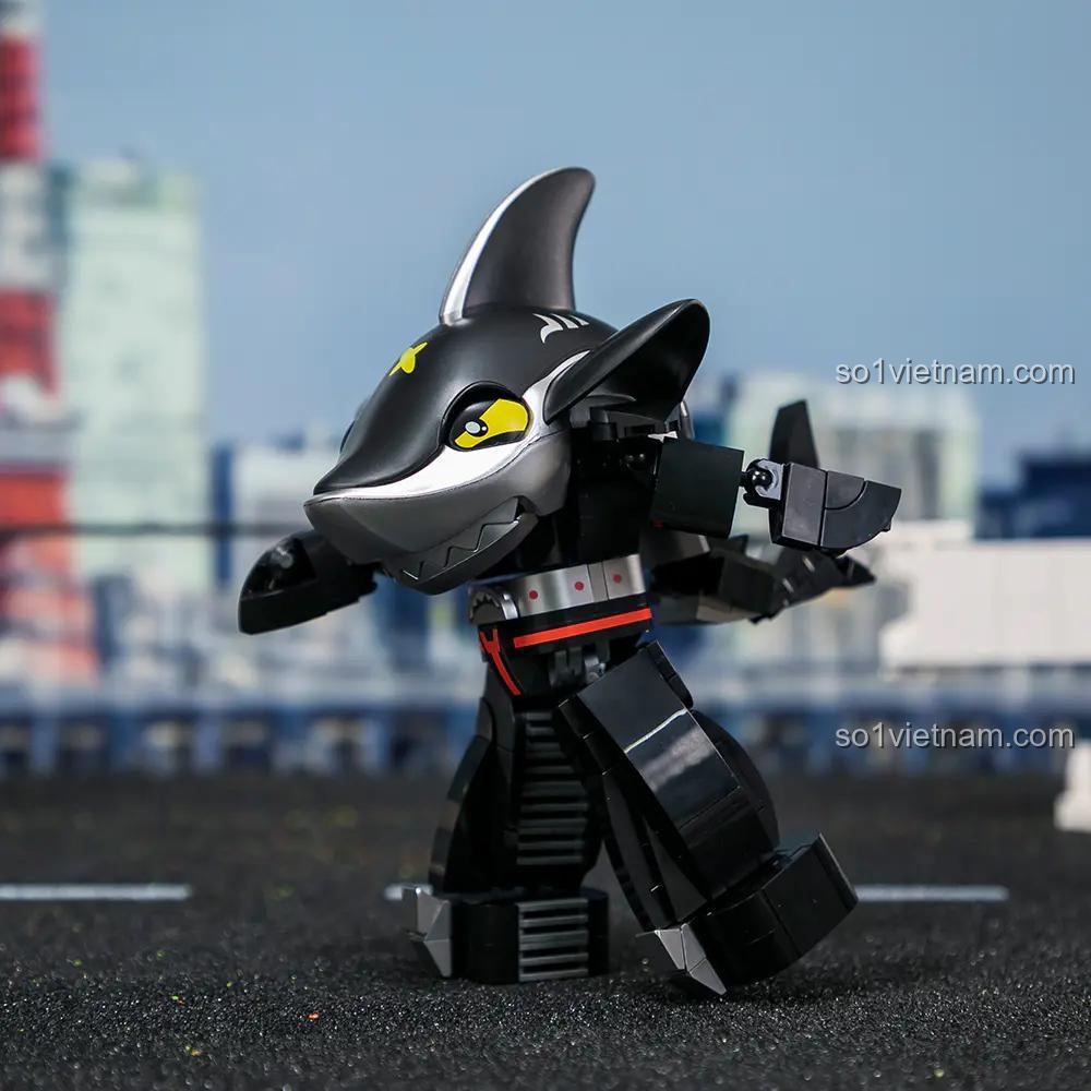 Robot Sharkler Pantasy 87104 lắp ghép, đồ chơi mô hình cá mập cho bé trai 6 tuổi, chi tiết cao, màu đen đỏ vàng
