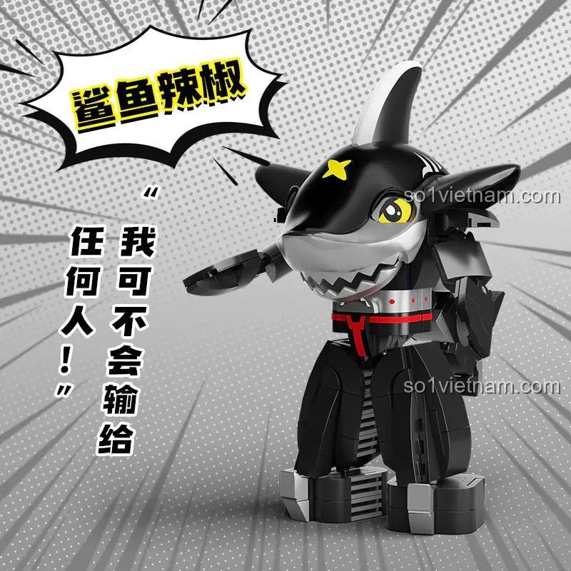 Robot Sharkler Pantasy 87104 lắp ghép, đồ chơi mô hình cá mập cho bé trai 6 tuổi, chi tiết cao, màu đen đỏ vàng