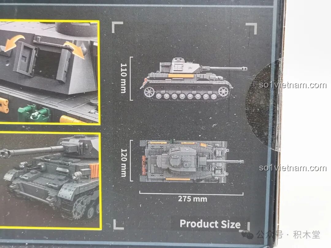 Hình ảnh minh họa kích thước xe tăng Panzer IV F2 12GO trên hộp