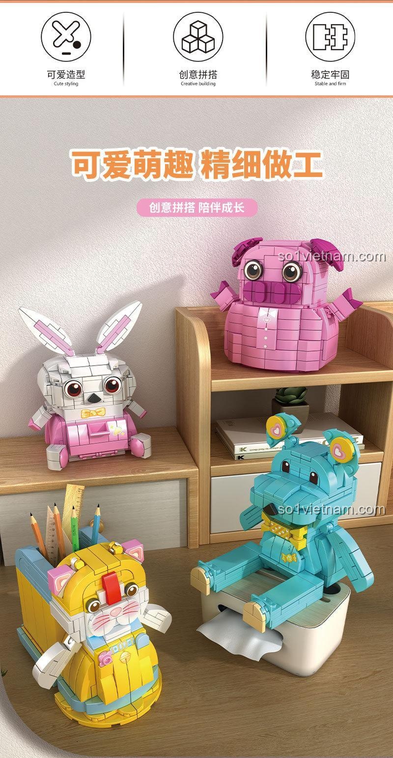 Bộ lắp ghép 0830 trang trí bàn học, giúp góc học tập của bé gái thêm gọn gàng và xinh xắn.