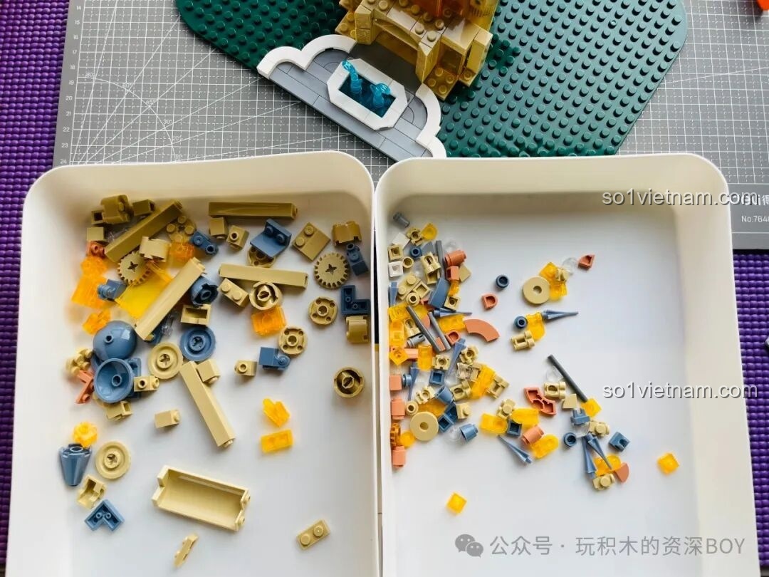 Phân loại các mảnh ghép nhỏ để xây dựng các tháp và chi tiết trang trí của Lâu Đài Hoa Rừng Femibox S2238.